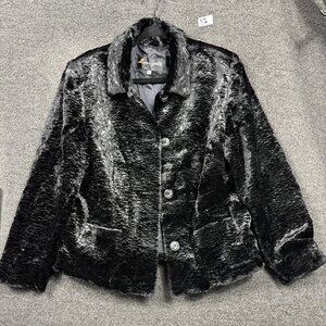 Vintage American Signature Jacket Womens L Black Velvet Button Short USA